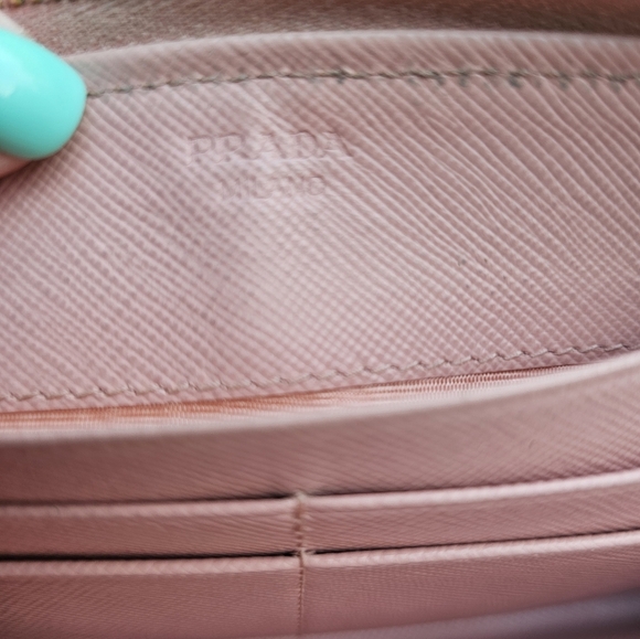 Prada Light Pink Zip Around Wallet with Gold Accents And Bow - Picture 9 of 9